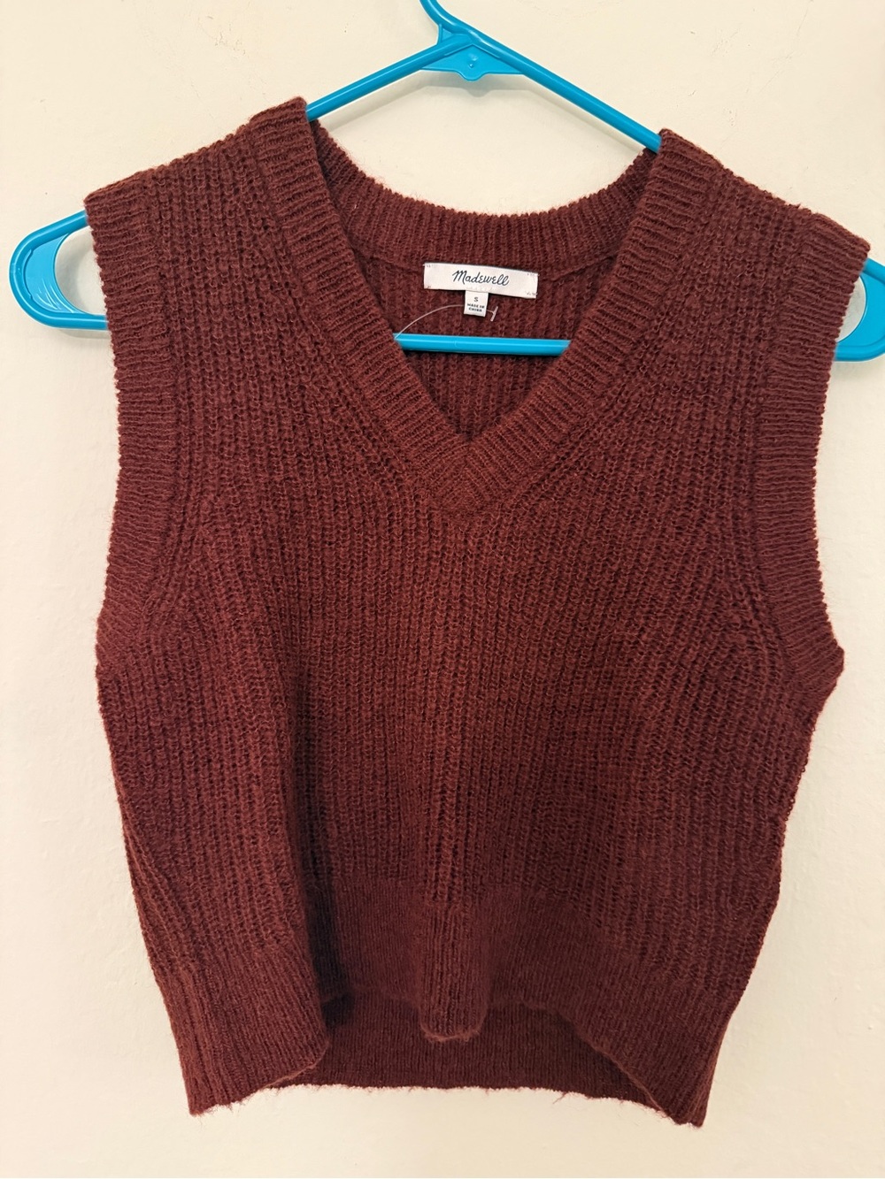 NWOT Madewell Romy Shrunken Sweater Vest - Small - Dark Cabernet/Maroon